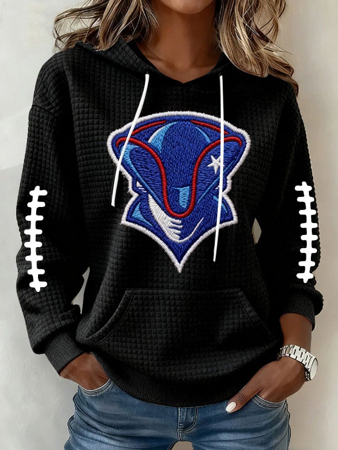 Women's Football Print Waffle Fabric Hooded Sweatshirt