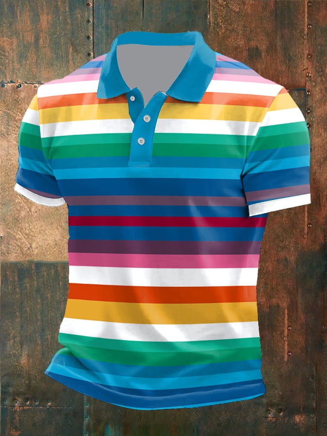 Men's Rainbow Short Sleeve Casual POLO Shirt