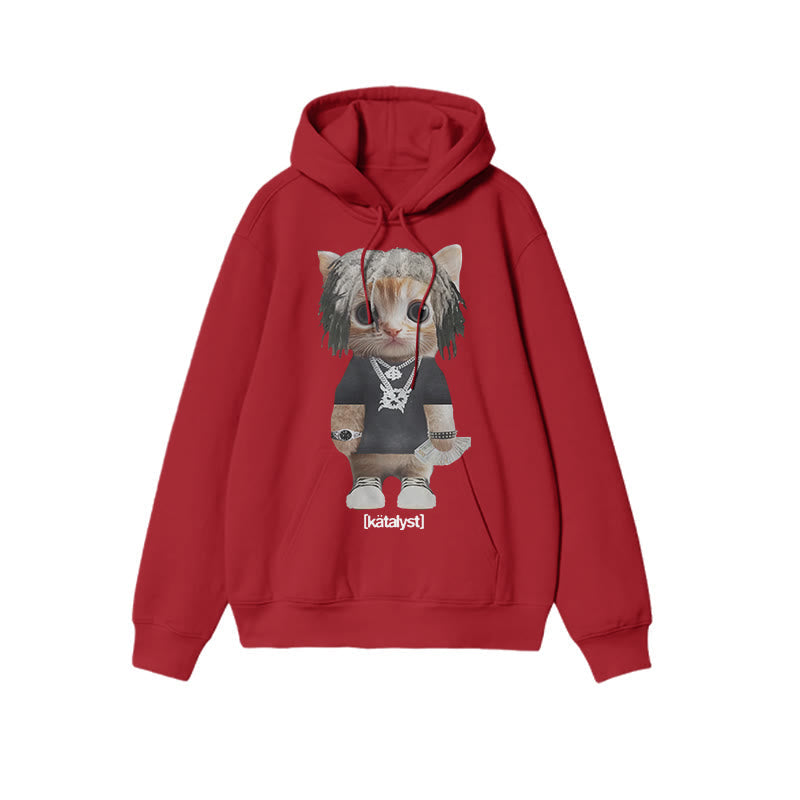 Unisex Street Style Cat Print Hoodie
