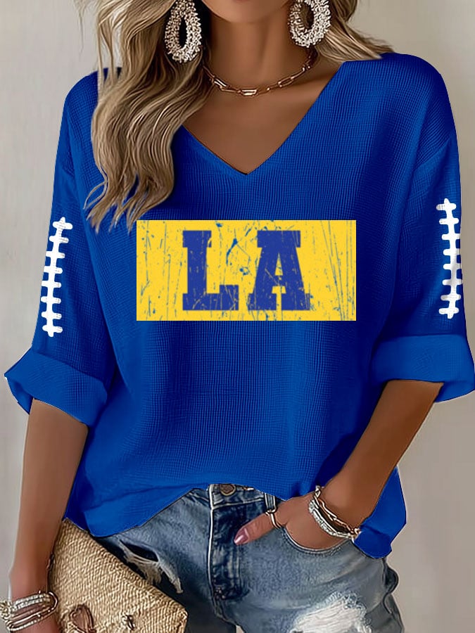 Women's Football Print Waffle T-shirt