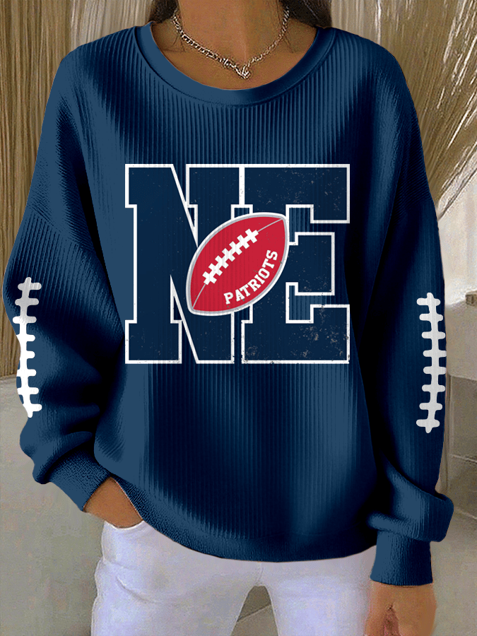 Women's Football Print Knit Crew Neck Long Sleeve Top