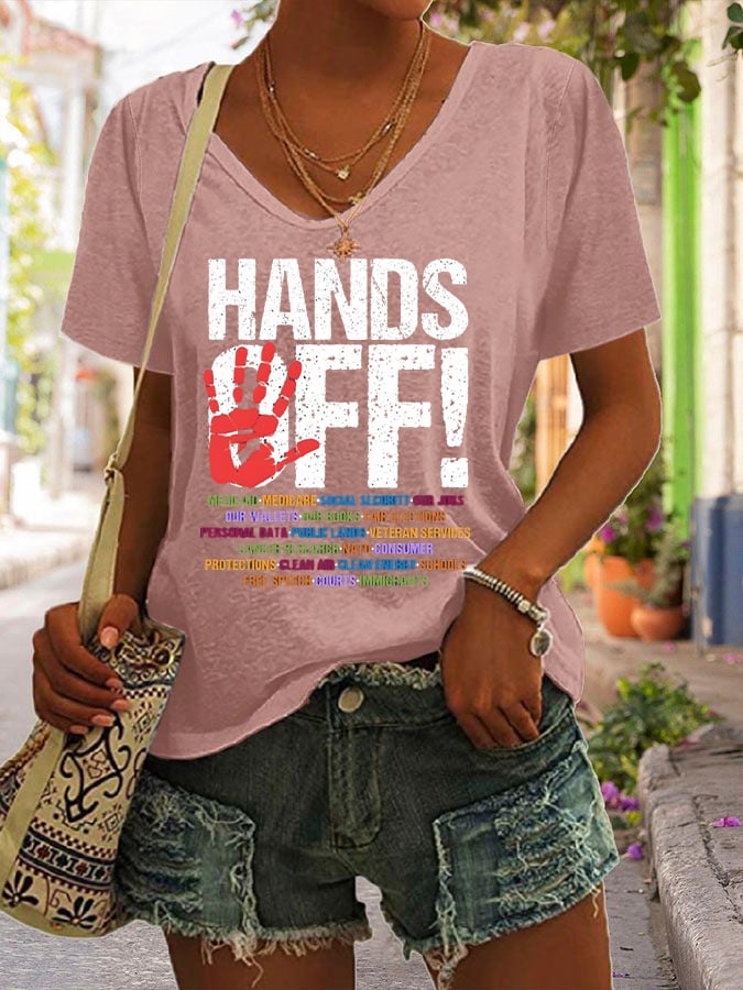 Women's casual HANDS OFF printed T-shirt