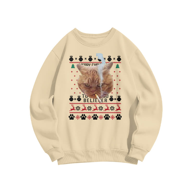 A Cool Smoking Cat Christmas Print Sweatshirt
