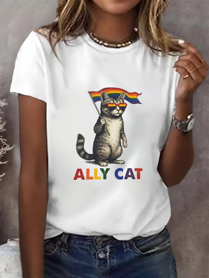 Women's Gay Month Rainbow Print Casual Crew Neck T-Shirt
