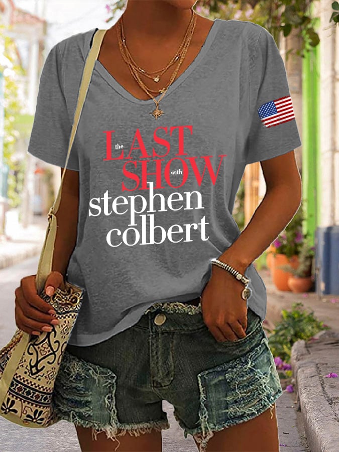 Off V-Neck Retro Last Show Print T-Shirt