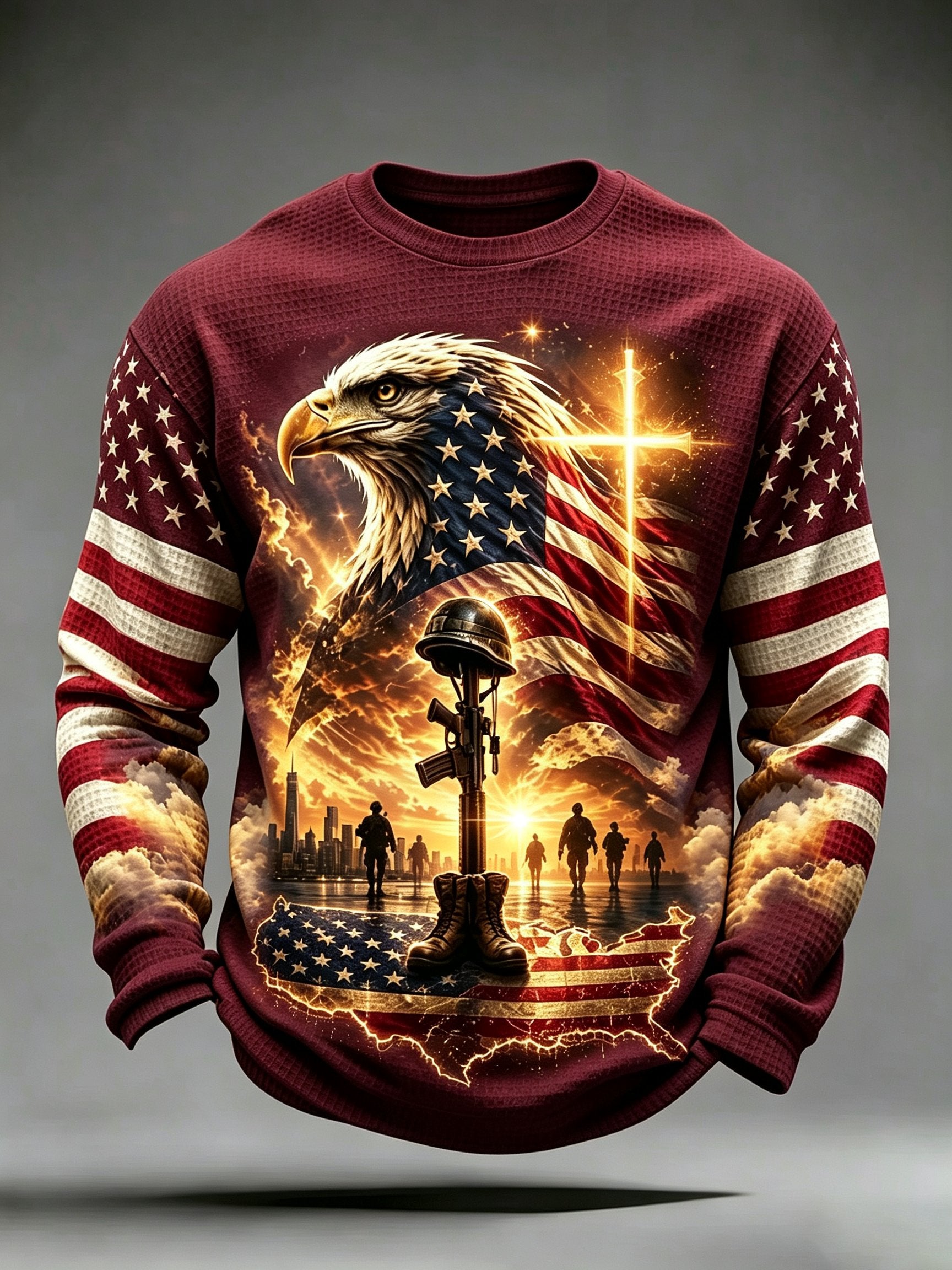 🎖️Men's Veterans Day Theme Waffle Long Sleeve T-Shirt