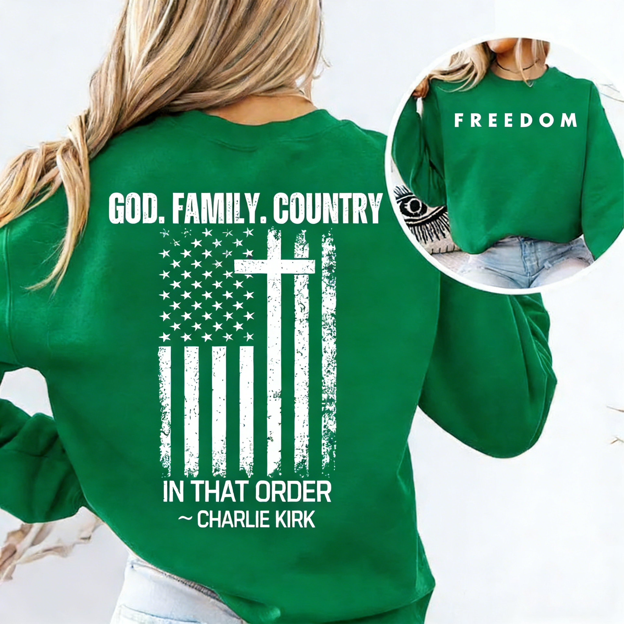 Women's God Family Country Crew Neck Sweatshirt
