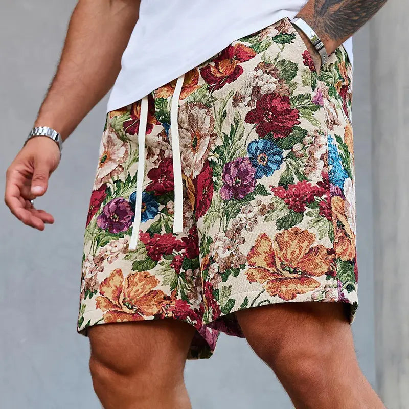 Unisex Retro Floral Jacquard Shorts