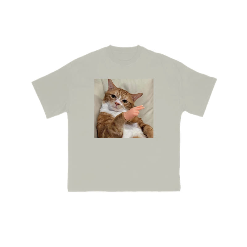 Unisex "Scissor Hand Gesture" Fun Cat Pattern Print T-shirt