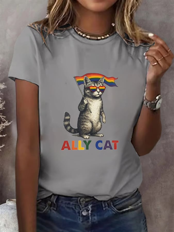 Women's Gay Month Rainbow Print Casual Crew Neck T-Shirt