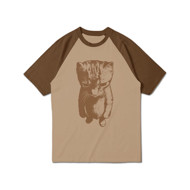 Funny Cat Meme Print Raglan Sleeve T-shirt