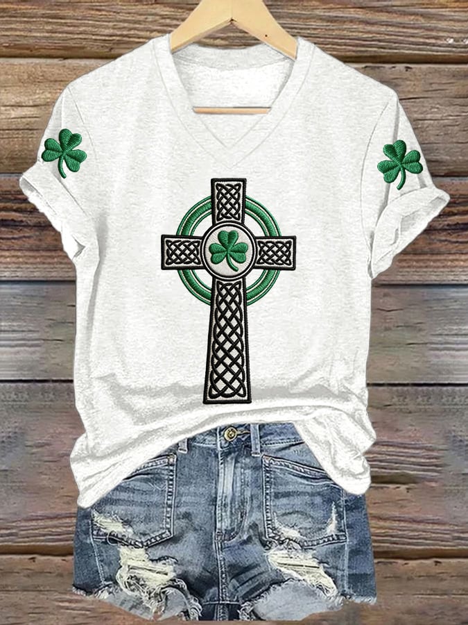 Women's St. Patrick's Day Print V Neck T-shirt