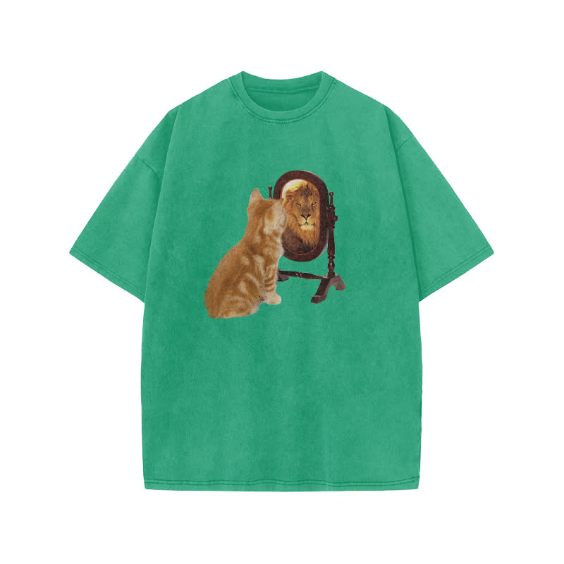 Unisex Know Yourself Fun Cat Pattern Print Acid Washed T-shirt