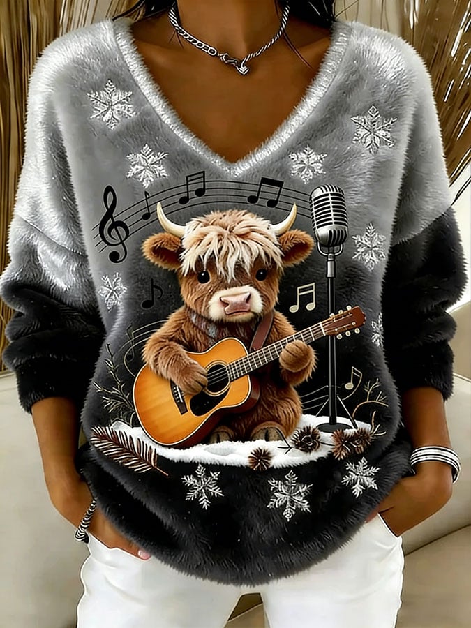 Women's Highland Cow Print Flannel Top