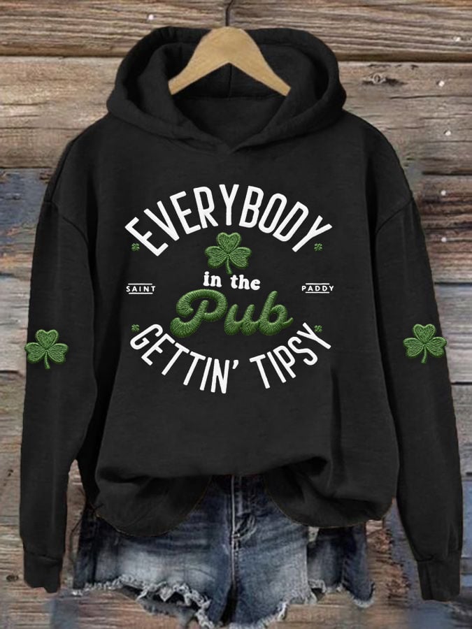 Women's Casual Everybody in the Pub Gettin' Tipsy Print Hoodie