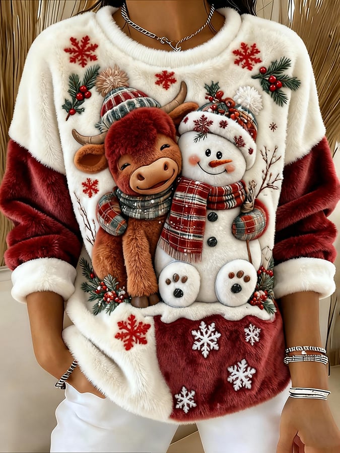 Women's Animal Highland Cow Art Print Crew Neck Top