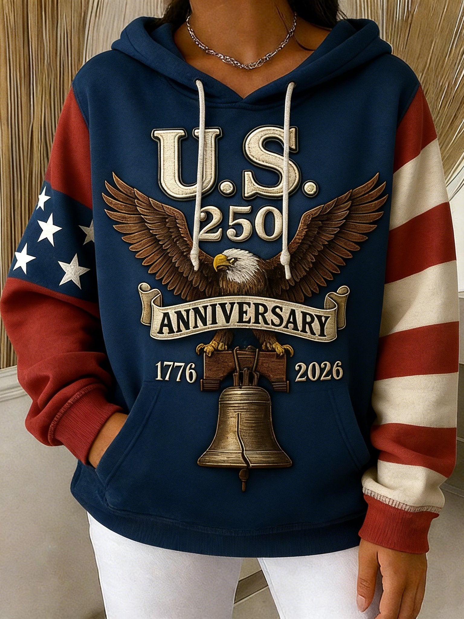 Women'S Retro 250th Anniversary Print Casual Hoodie