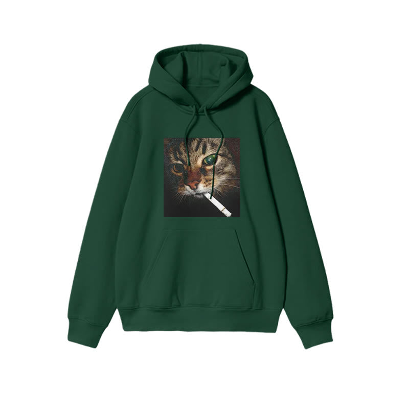 Unisex Cat With Cigarette In Mouth Print Hoodie