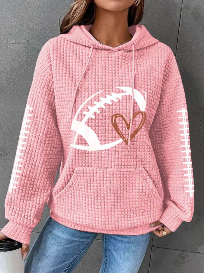 New rugby print women's pullover hooded waffle sweatshirt