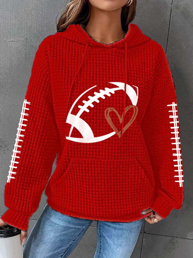 New rugby print women's pullover hooded waffle sweatshirt