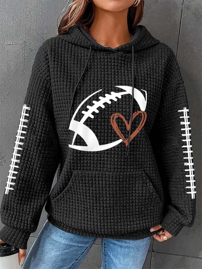 New rugby print women's pullover hooded waffle sweatshirt