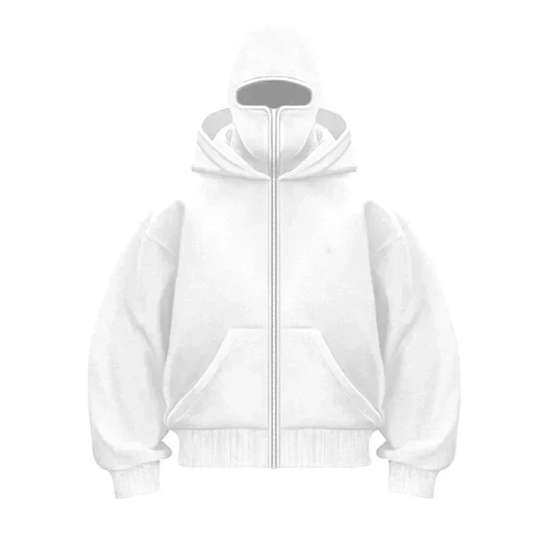 ⏳ Last day to save 50%🖤🔥Unisex Full Face Zipped Hoodie – Oversized Streetwear Balaclava Zip-Up Sweatshirt 🖤🔥