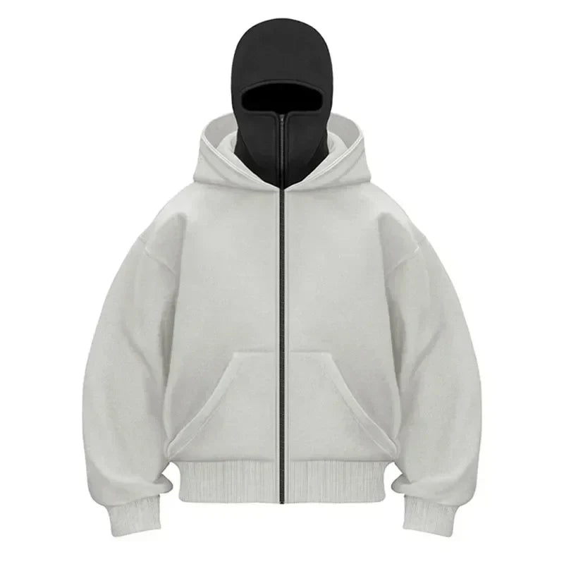 ⏳ Last day to save 50%🖤🔥Unisex Full Face Zipped Hoodie – Oversized Streetwear Balaclava Zip-Up Sweatshirt 🖤🔥