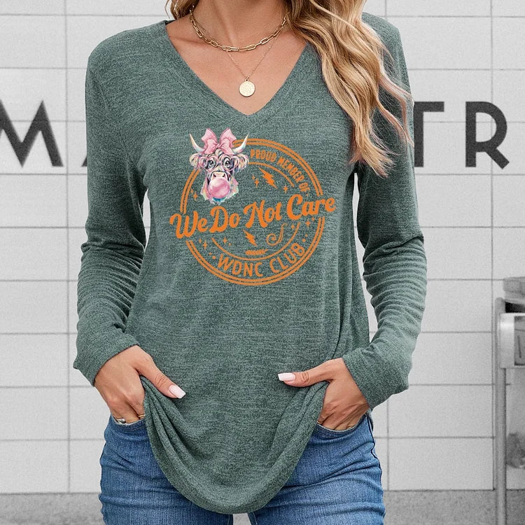 V-Neck Retro Funny Proud Member Of WDNC Club We Do Not Care Menopause Perimenopause Print T-Shirt