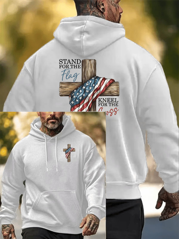 Men's Stand For The Flag Kneel For The Cross Printed Casual Hoodie