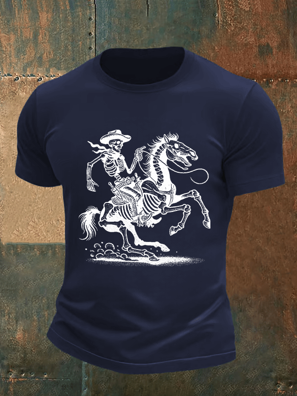 Men's Cowboy Skull FDT Print Casual T-shirt