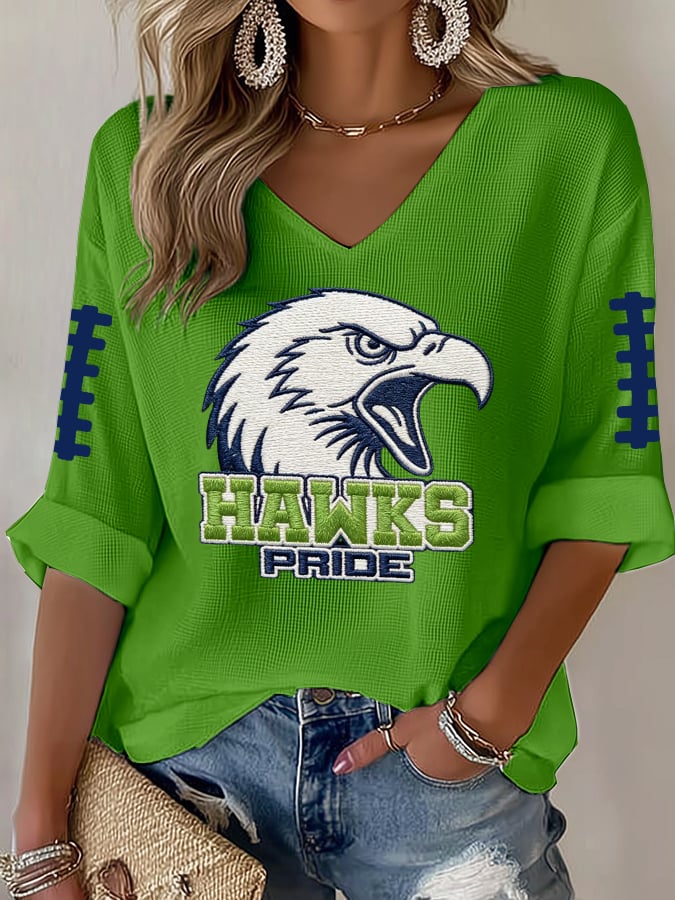 Women's Football Print Waffle Long Sleeve T-Shirt