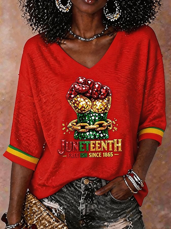 Women'S Juneteenth Printed T-Shirt Featuring Black Women Who Gained Nominal Freedom In 1865