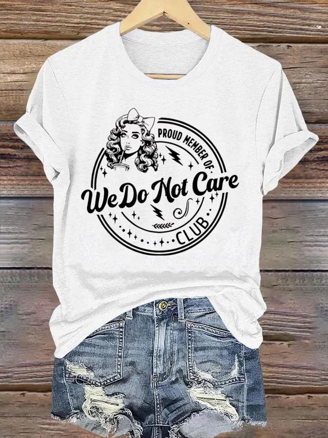 Women's Round-Neck Retro Funny Proud Member Of WDNC Club We Do Not Care Menopause Perimenopause Print T-Shirt