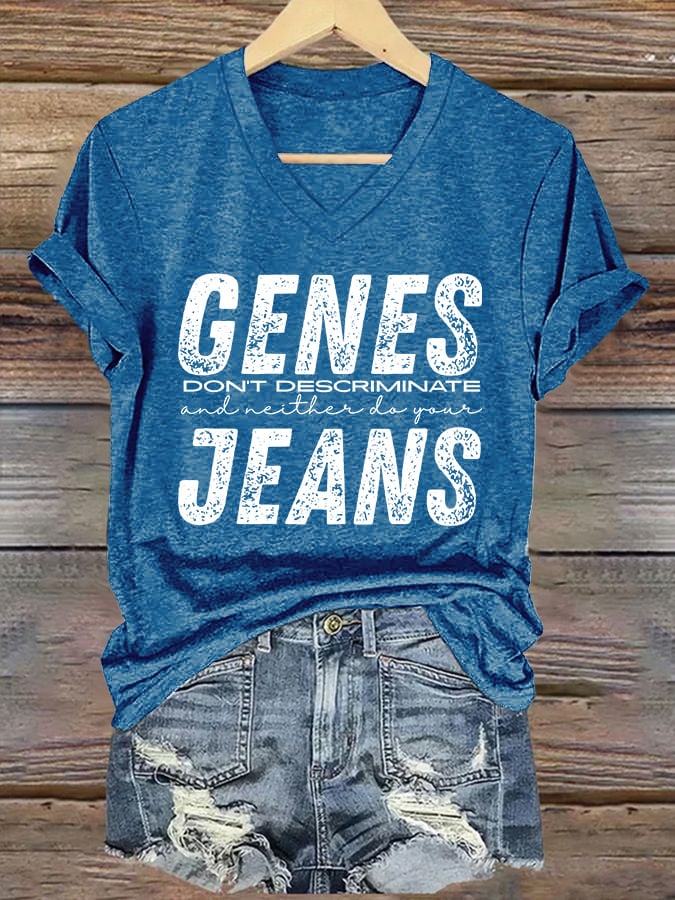 V-Neck Retro Genes Don't Discriminate And Neither Do Your Jeans Print T-Shirt