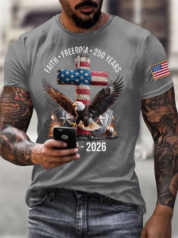 Men's Casual USA 250th Anniversary Printed Short-Sleeve T-Shirt