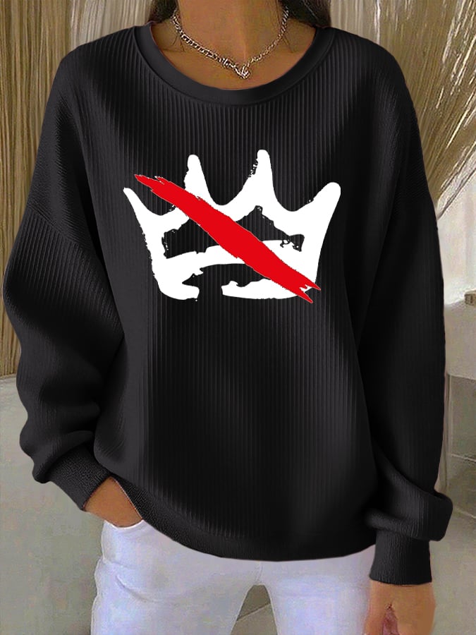 Women's No Kings Print Round Neck Sweatshirt