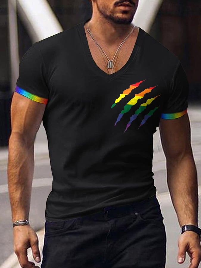 Men's Gay Pride Print V-Neck T-Shirt