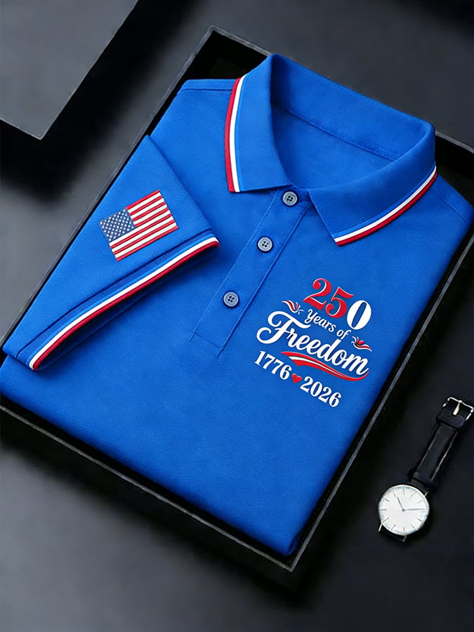 Men's Retro 250th Anniversary of the United States Print Independence Day Cross Print Polo Shirt