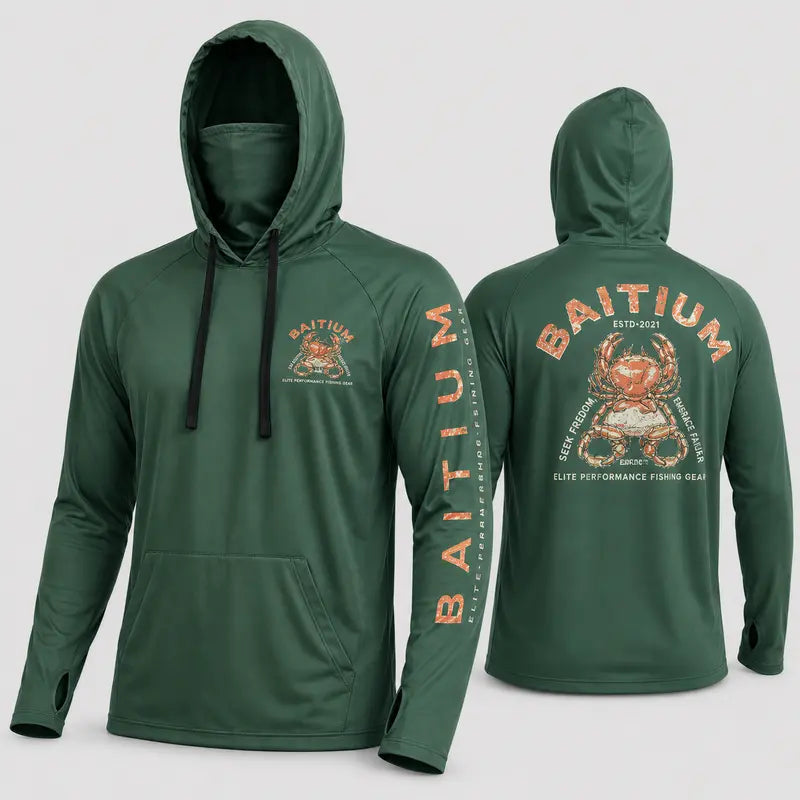 Unisex Fishing and Construction Shirts - Hooded UPF 50 Long Sleeve with Gaiter