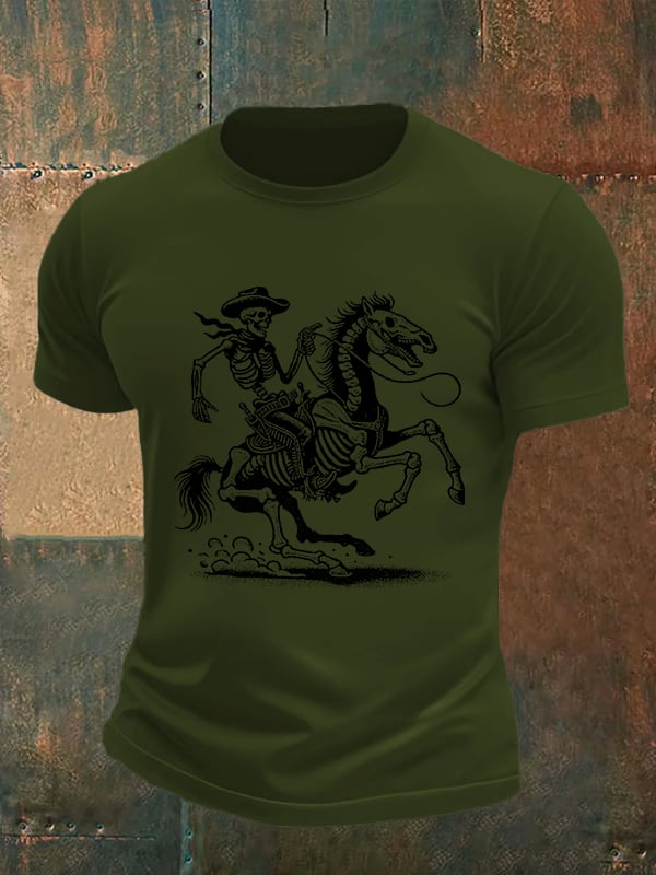 Men's Cowboy Skull FDT Print Casual T-shirt