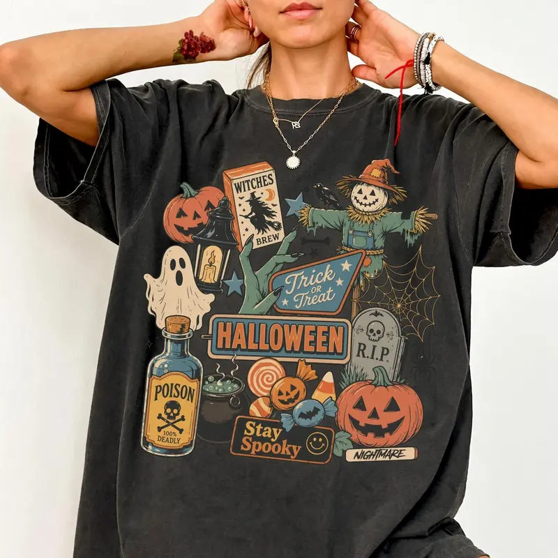 Unisex Vintage Halloween Short-Sleeve Cotton T-Shirt