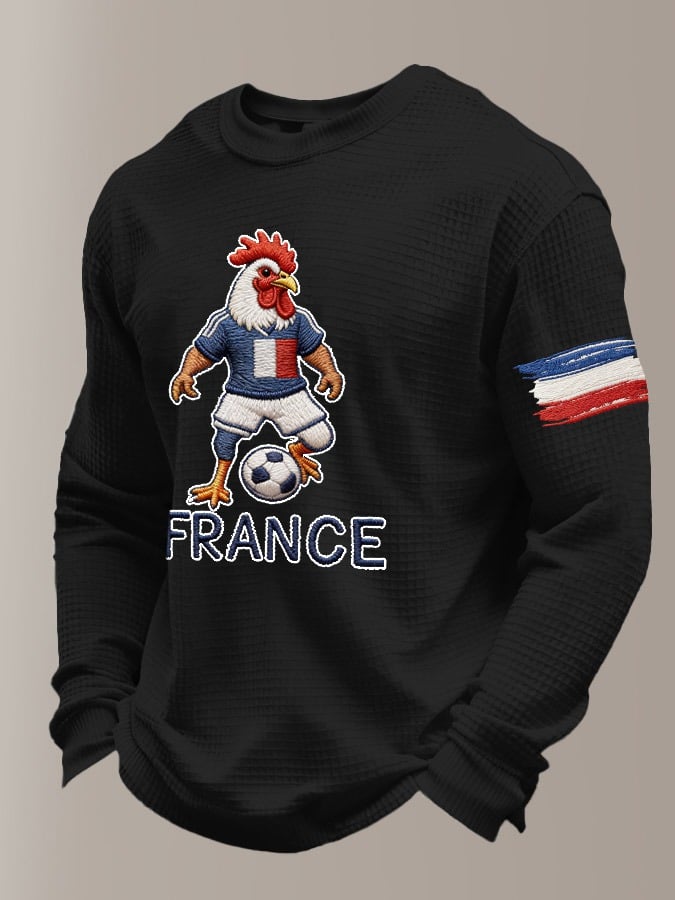 Men's Retro French Football Printed Casual Long-Sleeved Top