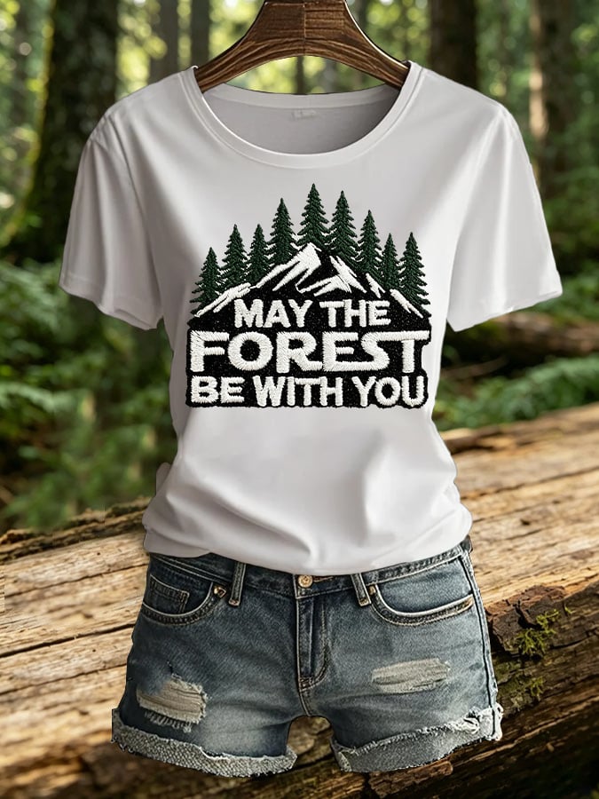 Women's Retro May The Forest Be With You Print T-Shirt