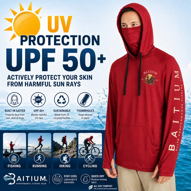 Unisex Fishing and Construction Shirts - Hooded UPF 50 Long Sleeve with Gaiter