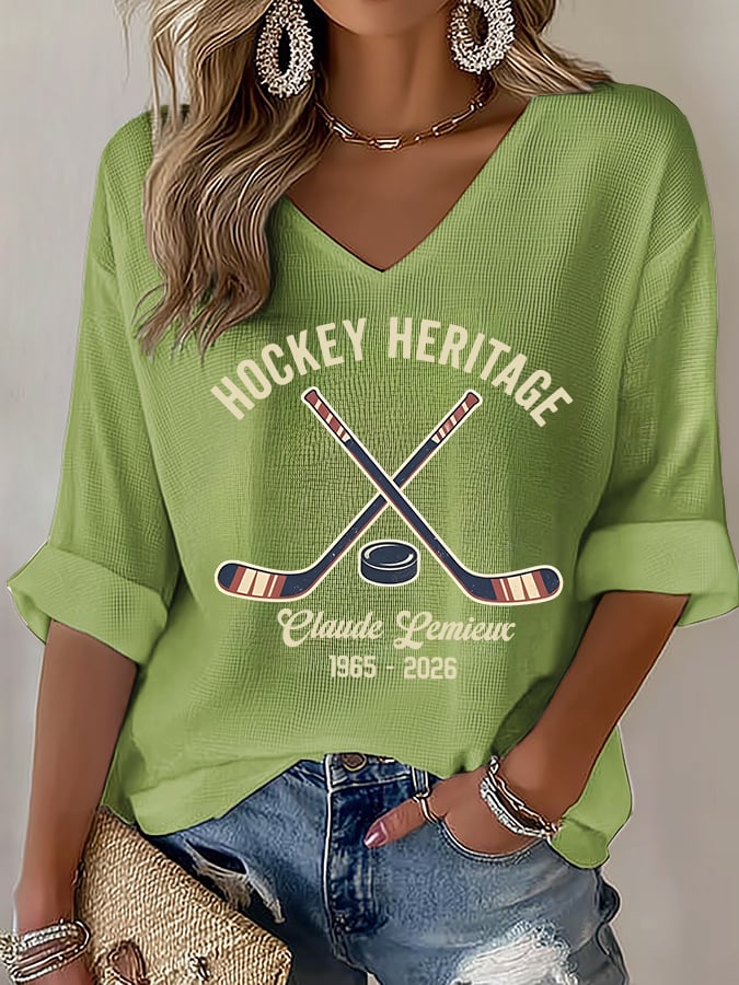 Women's V-Neck RIP PEPE Hockey Heritage ,Hockey Fan T- Shirt