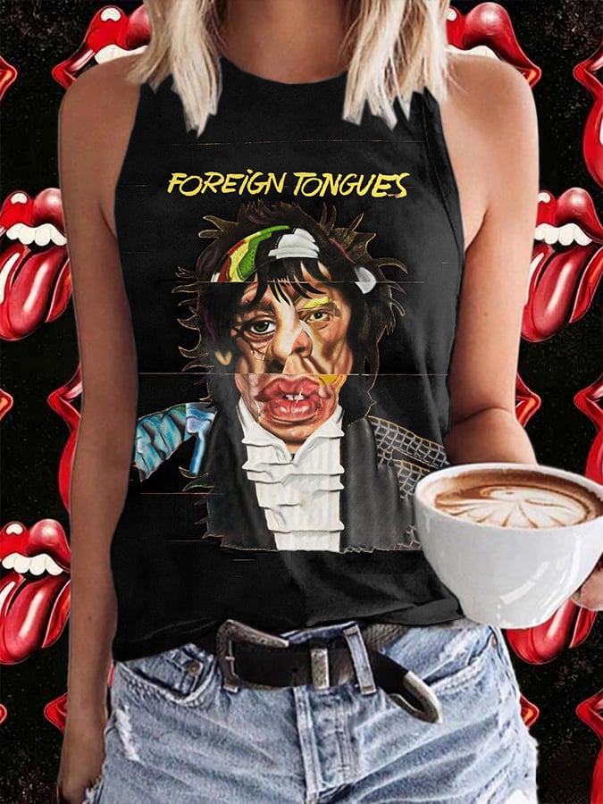 Retro Foreign Tongues Print Tops Tank