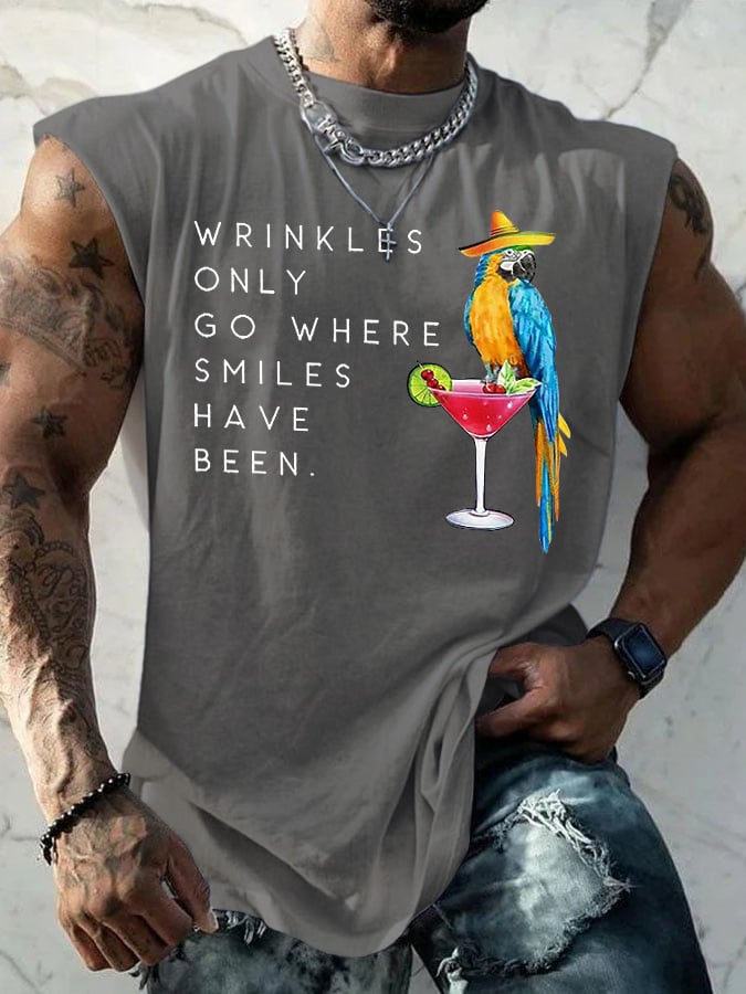 Retro Men's Wrinkles Only Go Where Smiles Have Been Print Tops Tank