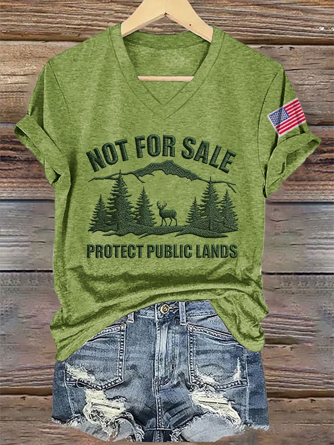 V-Neck Retro Resist Not For Sale Protect Public Lands Print T-Shirt