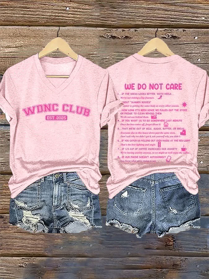 V-Neck Retro Funny WDNC Club Menopause Perimenopause Print T-Shirt