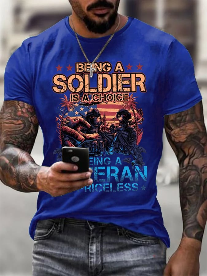 Being A Veteran Is Priceless Pattern 100&Cotton Print T-Shirt